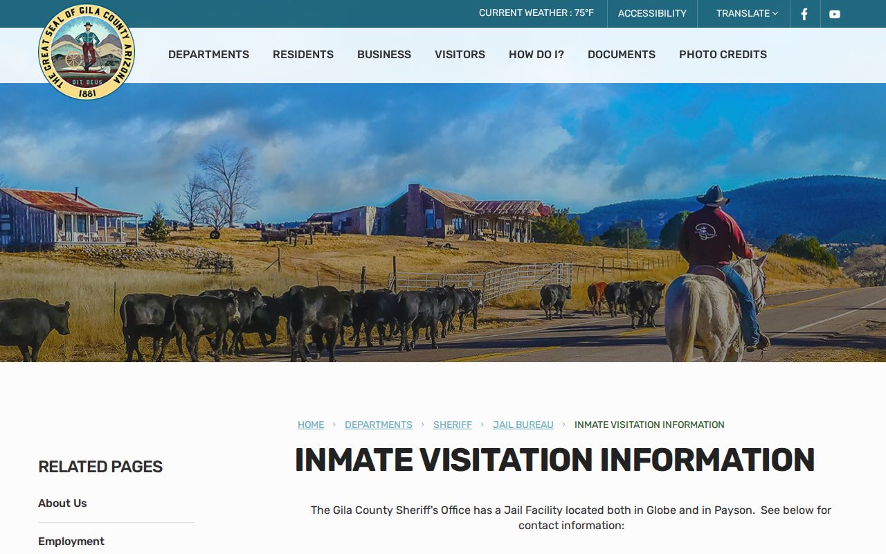 Gila County arrest lookup jail visitation and facility contacts