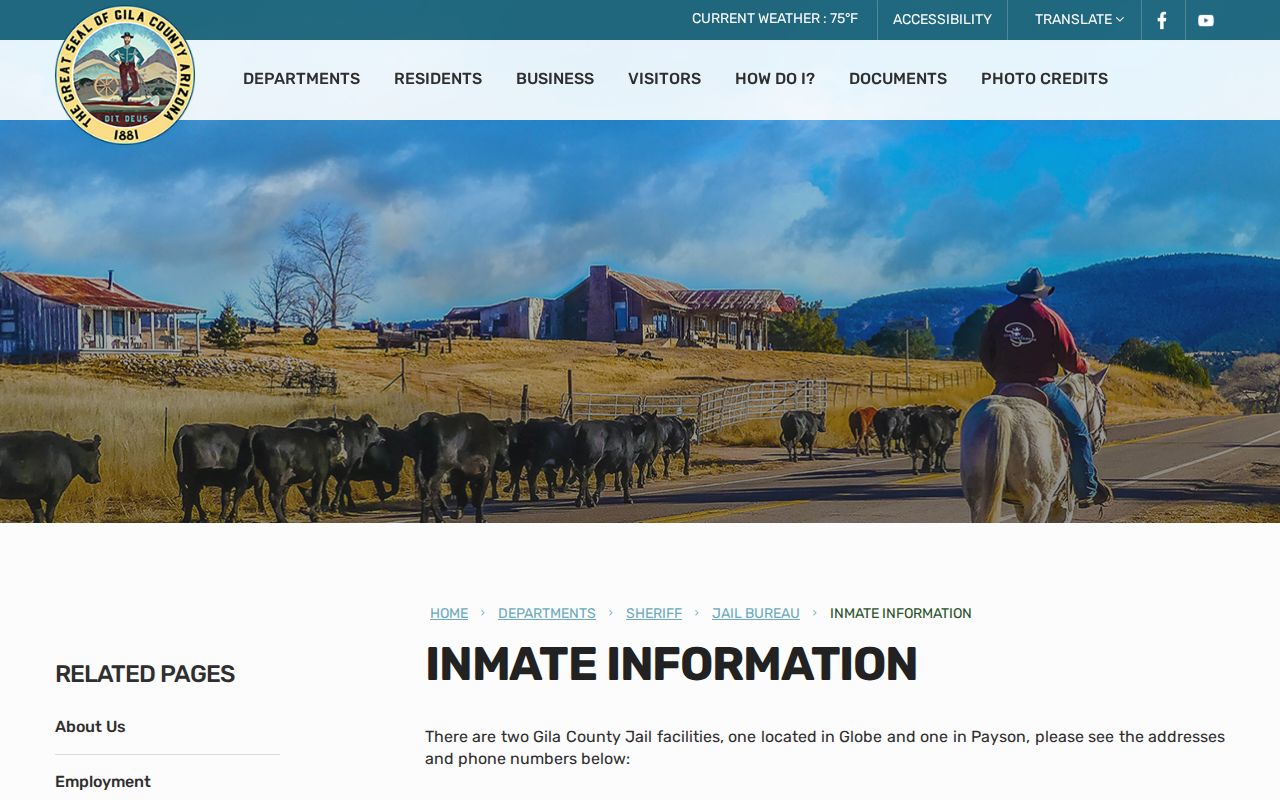 Gila County arrest custody inmate account rules
