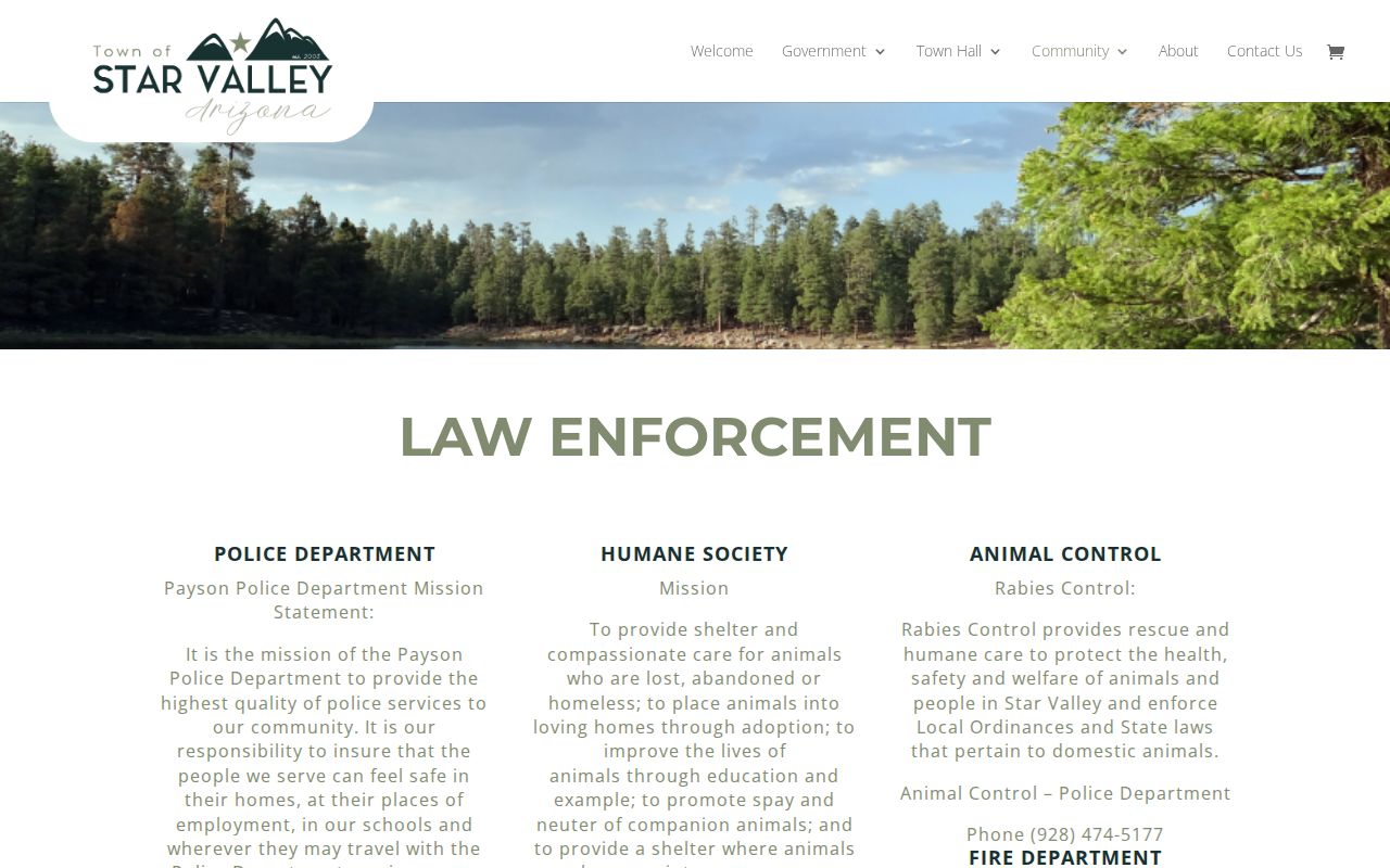 Town of Star Valley law-enforcement page with shared Payson Police contacts
