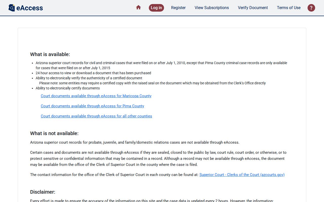 Gila County Superior Court criminal documents through Arizona eAccess