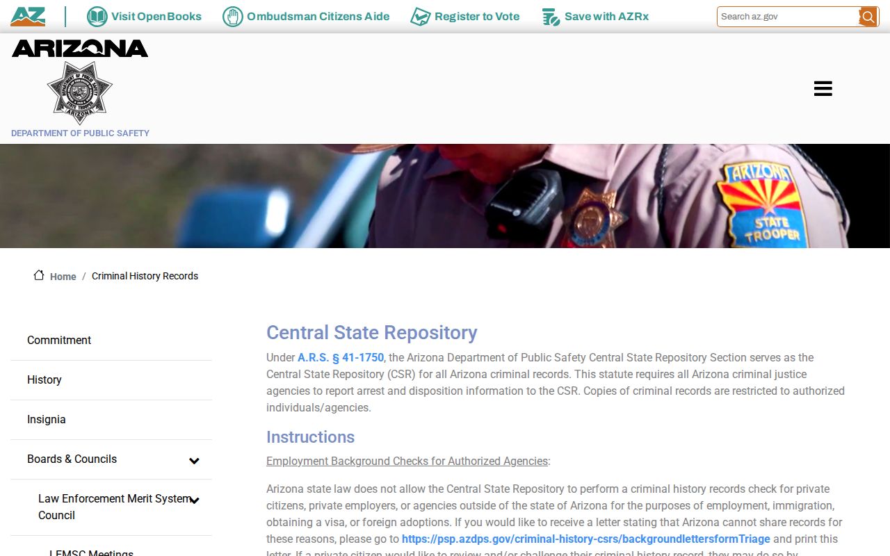 Gila County criminal history AZDPS record review instructions
