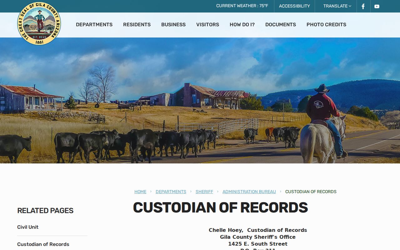 Gila County criminal history Sheriff's Records Unit contacts