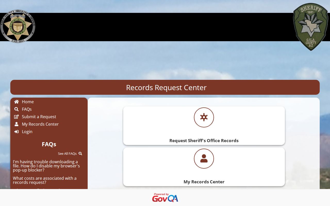Gila County criminal history GovQA sheriff records portal