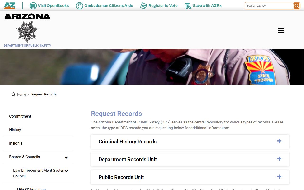 Gila County criminal history AZDPS records request route