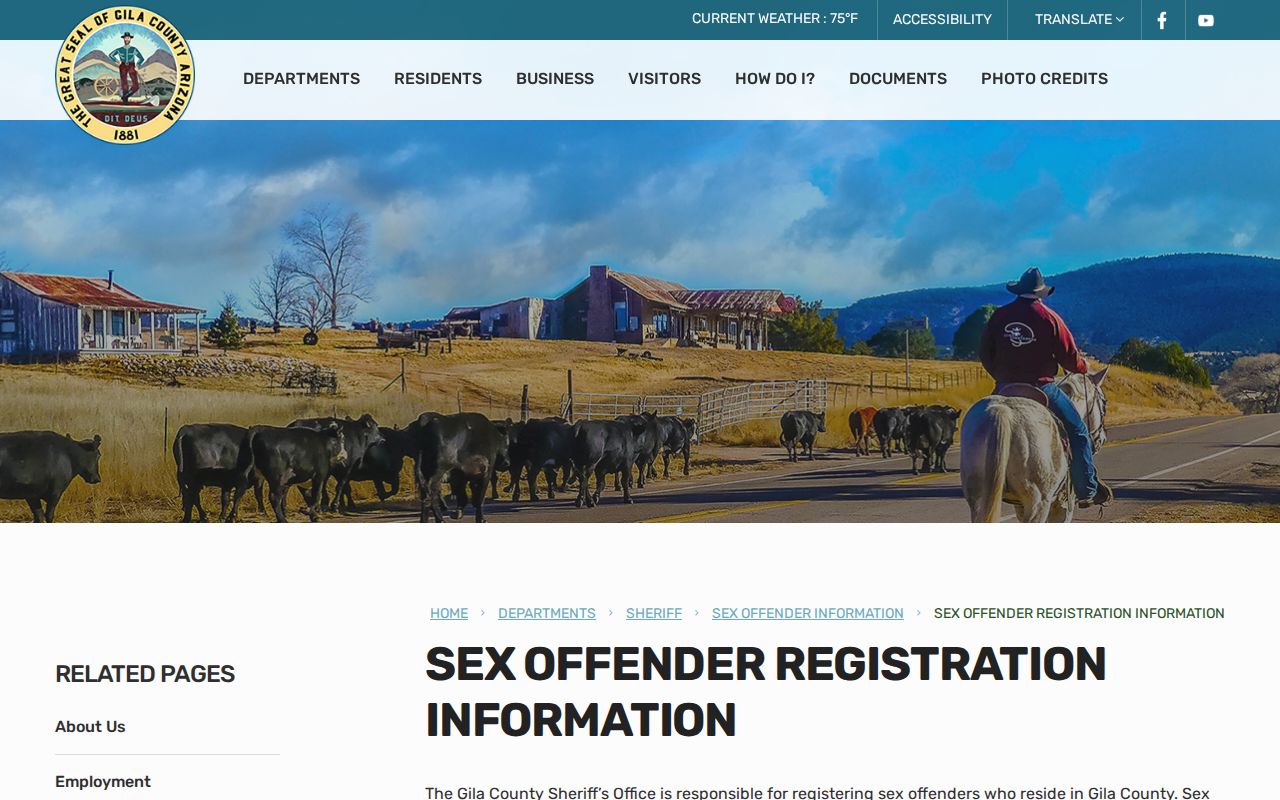 Gila County sex offender search registration and SheriffAlerts link