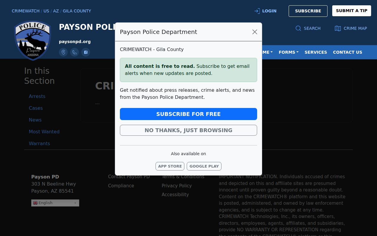 Gila County public safety updates on Payson Police CRIMEWATCH