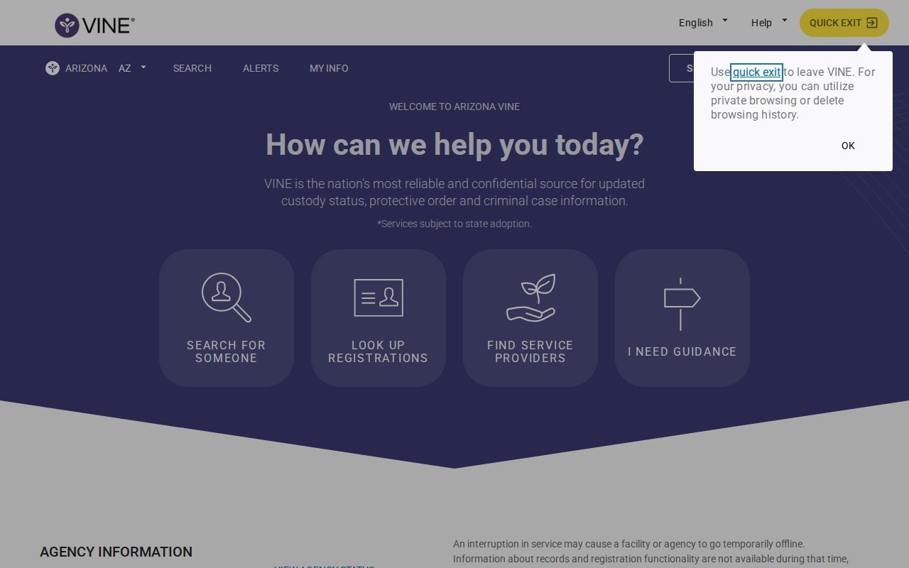 Gila County custody notification option through Arizona VINE