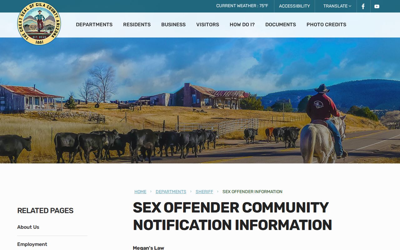 Gila County sex offender registry contacts and community notification page